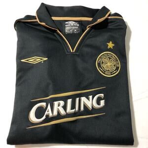 Celtic 2003/04 away football soccer shirt jersey umbro black gold carling men L